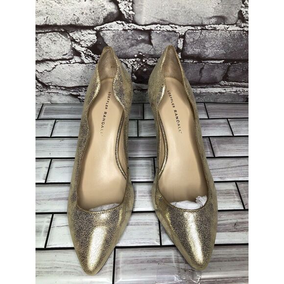 Loeffler Randall Gold Leather Shimmer Pointed Toe High Heels Women 9B US/39.5EU - Picture 2 of 16